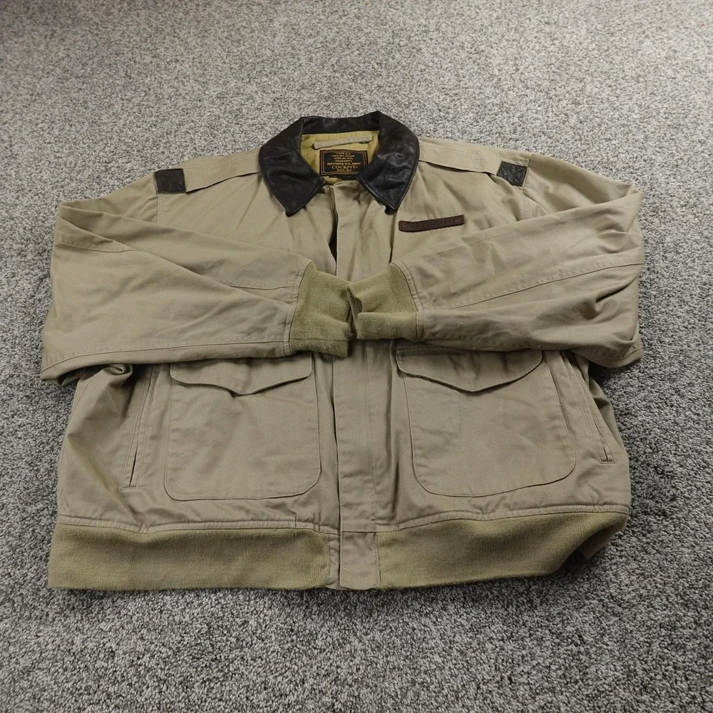 VTG Cockpit USA Army Jacket Mens 2XL Beige Tan A2 Bomber Coat Military Air Force